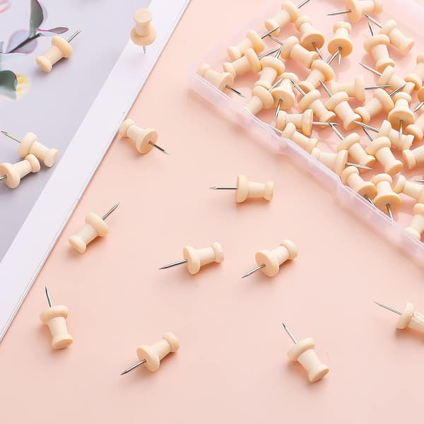 100 Stykker Træ Push Pins Kort Push Pins Markering Pins Kort Push Pin