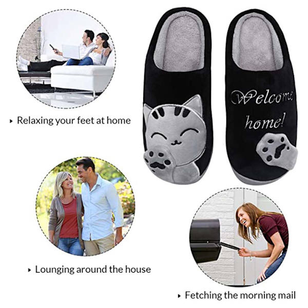 Cartoon Fortune Cat bomullsskor, svarta, storlek 40-41