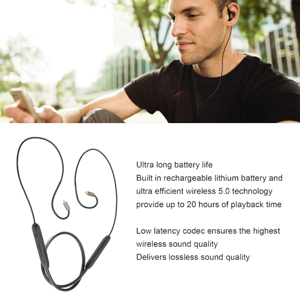 Øretelefonkabel Bluetooth Trådløs MMCX Adapterkabel med Mikrofon og Controller til Sennheiser IE300 IE600 IE900