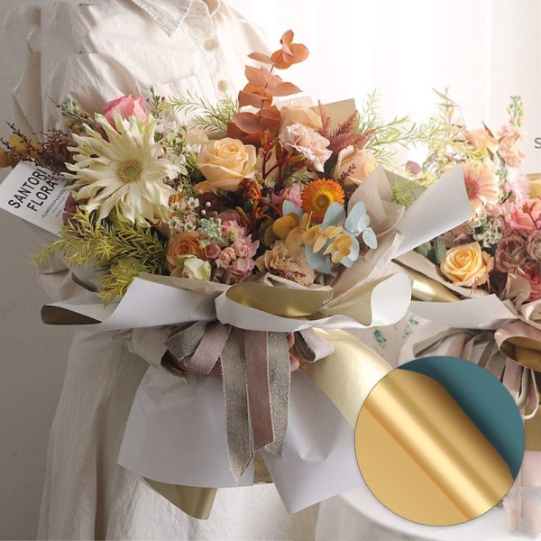 20 ark dubbelsidigt gyllene blomsteromslagspapper vattentätt G