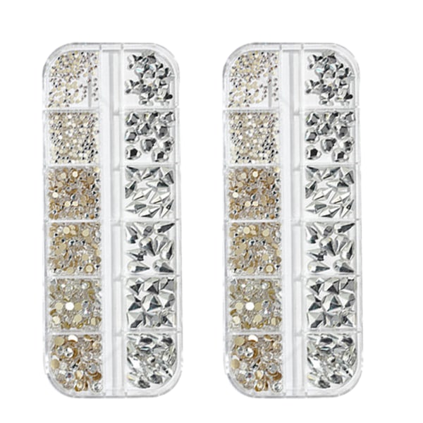 Neglekunst Strasssett, Krystaller AB Strass for Negle, Flere Former Flatback Neglesteiner