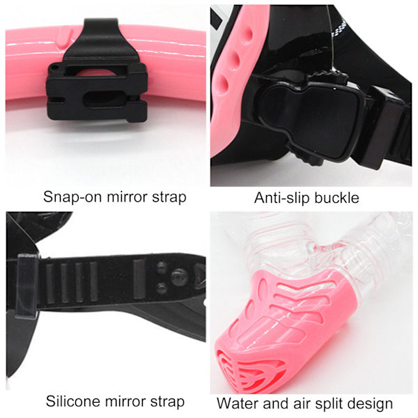 Lila transparent snorklingsset, snorkling torr topp snorkel och härdat glas simning dykning snorklingsmask, 180°HD vy, ingen läcka
