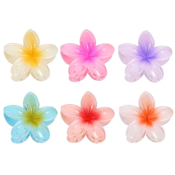 6 små blomster hårklemmer - gul+lys lilla+himmelblå+rosarød+blodrød+orangegul