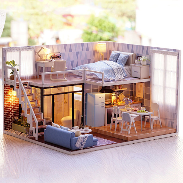 Sött Dockskåp Miniatyrhus Leksakskit, Realistisk Design Hantverk och Miniatyrer, Dekorativ Artikel för Heminredning, Gör-det-själv Huskit med Miniatyr