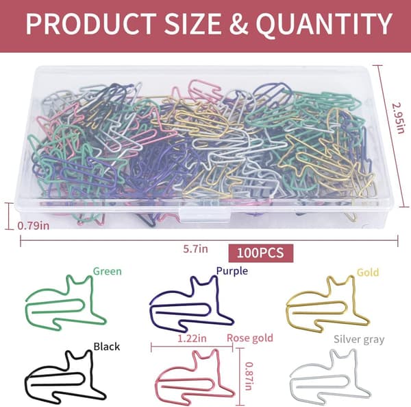 100 stk. Dyreformede Papirclips Assorterede Farver Kreative Søde