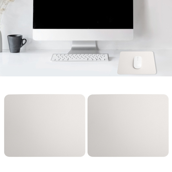 2 st musmatta 2-sidig PVC-läder vattentät skrivbordsmatta kontor hem musskydd 27x21cm (krämvit silver)