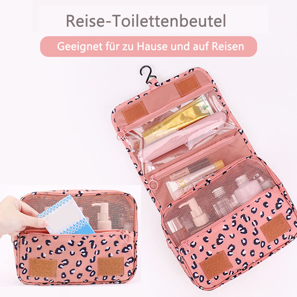 Essential Traveler: Portabel Toalettväska, Krokdesign Slitstarkt Material För Män Och Kvinnor, Rosa Leopardtryck