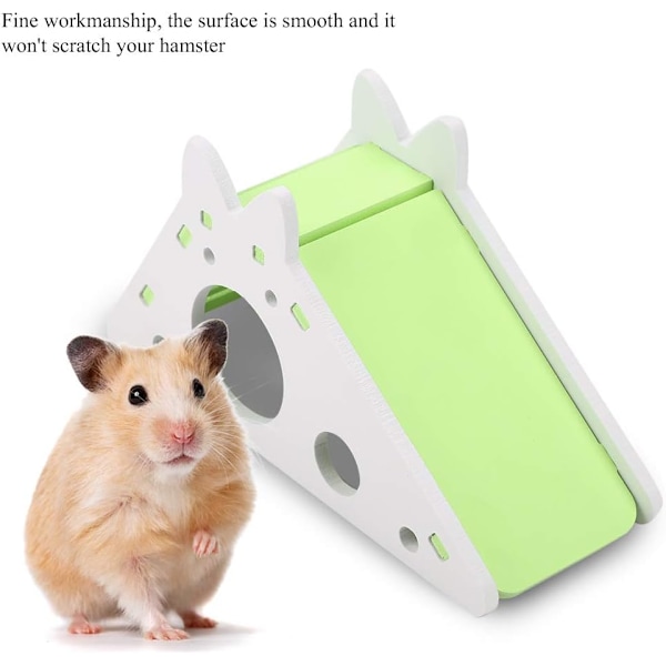 Trähus för hamsterleksak, gömställe, habitat, bo, monteringstrappa, träning för små husdjur (grön)