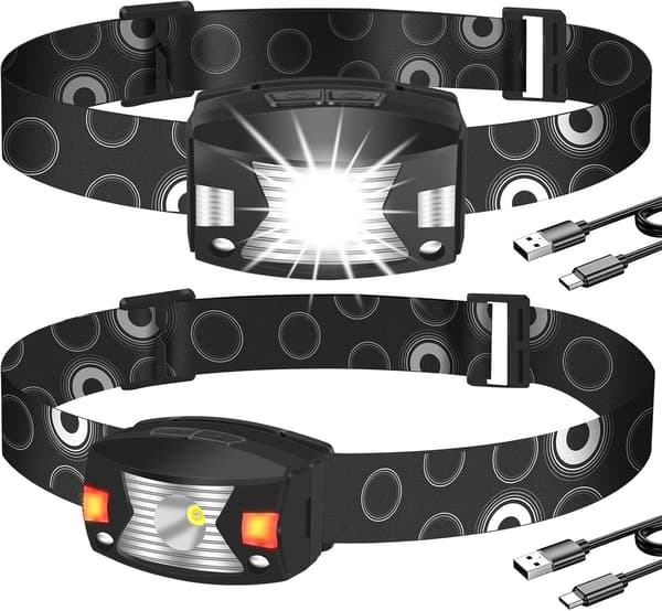 Oppladbare LED-frontlykter, 2-delt rød USB-sensor IPX6 oppladbar