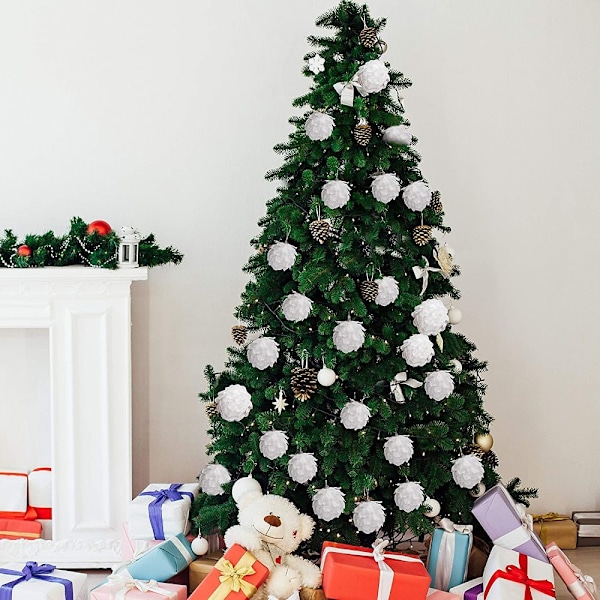 Julgranskulor, Stor Storlek Vita Glitter Kottar Dekorationer, Lätta Och Inte Lätta Att Gå Sönder, Perfekta För Julgranar Och Presenter