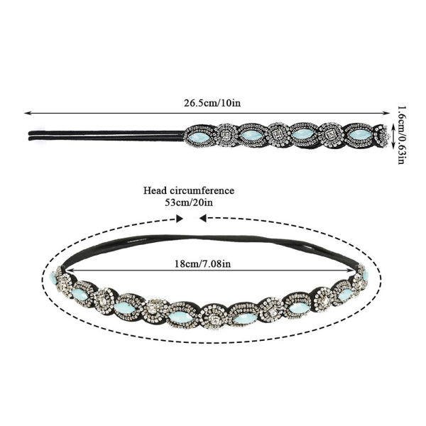 6 stk Rhinestone Elastiske Pandebånd, Krystal Rhinestone Pandebånd