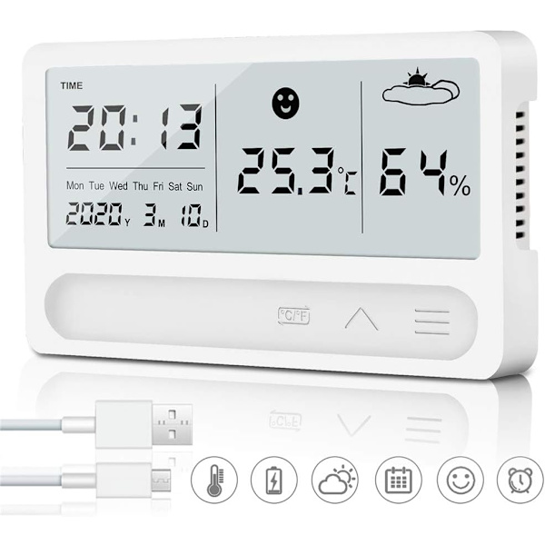 Hygrometer Termometer Inomhus, Uppladdningsbar Digital Thermo Hygro