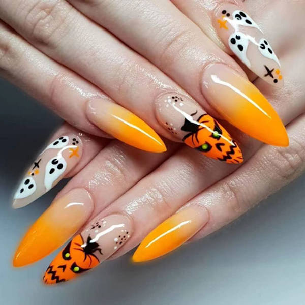 Långa tryck på naglar Stiletto falska naglar falska naglar gradient stick naglar för kvinnor och flickor (Gorgeous 2)