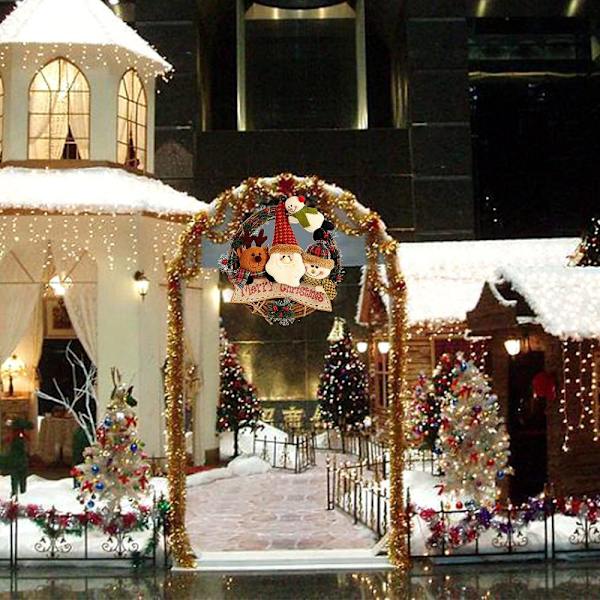 Julkrans med Snögubbedesign, Charmig \"Let it Snow\" Skylt, Krans med Rattanbas för Ytterdörr & Väggdekoration, Återanvändbar Juldekoration