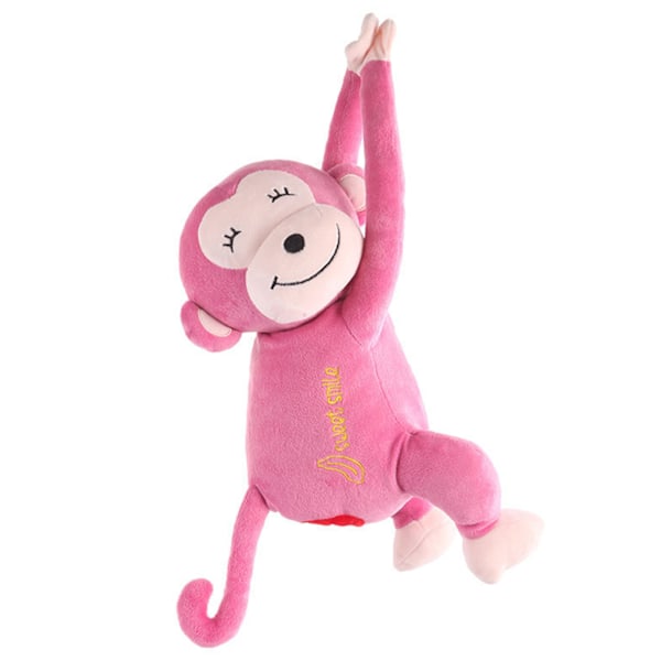 Söta apa-pappershållare för bil, tecknad djurpappershållare, plyschpappershållare, djurhängande pappersorganisatör (rosa)