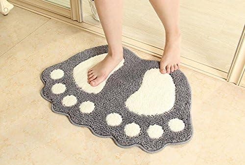Skridsikkert og absorberende badeværelsestæppe, stort fodsdesign, polyester
