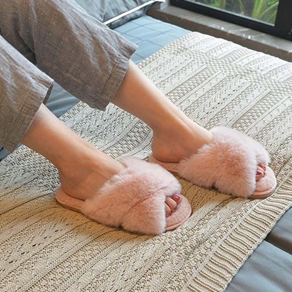 Topplopper for kvinner, åpne tå fuzzy fluffy hjemmesko Cozy Me