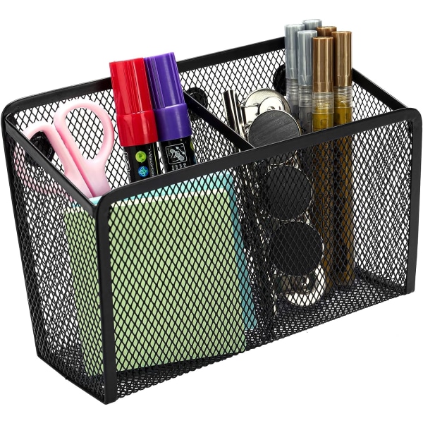 Magnetic Pencil Holder, 2 Compartments Mesh Stainless Steel Pen