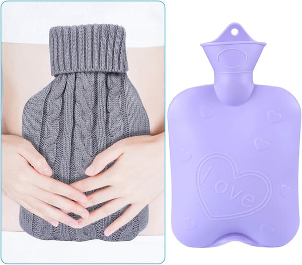 (Grå med överdrag) Varmvattenflaska med 2-pack midjeöverdrag, Värmande