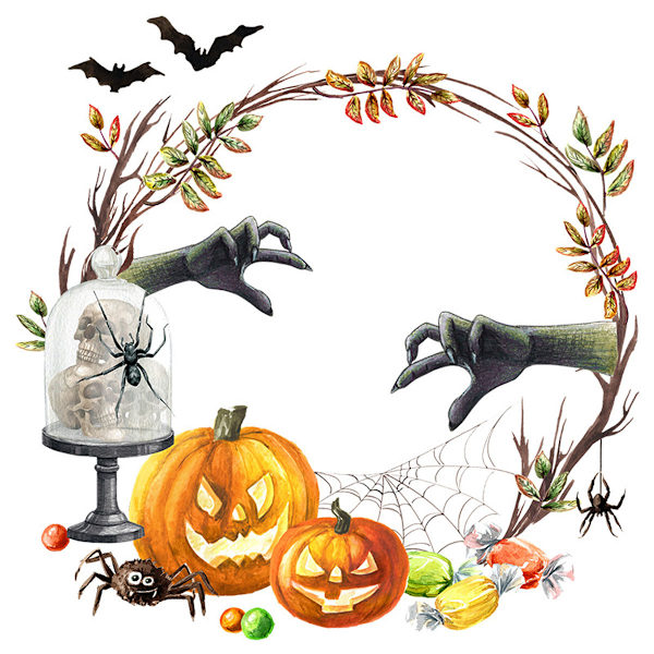 3 sarjaa Halloween-aiheisia nurmikon renkaita, haamu käsiä ja kurpitsaa kotiin