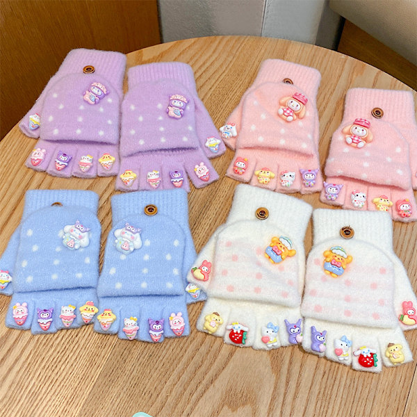 1 par Sanrio børnevarme vinterhandsker - søde, åbne vanter