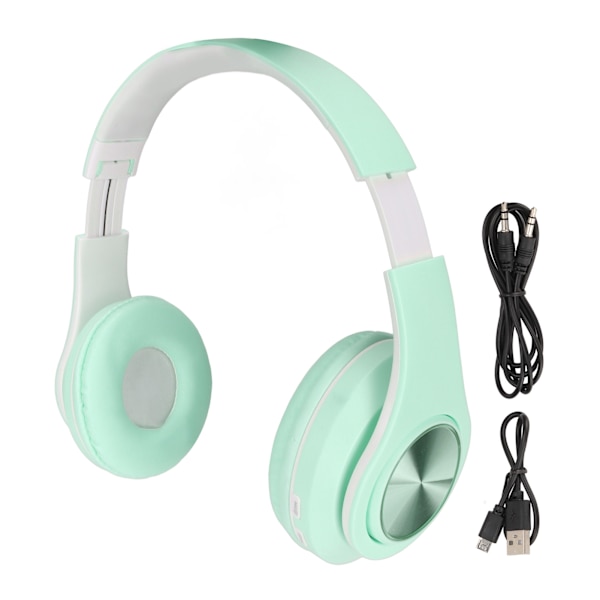 Bluetooth-headset med brusreducering, hopfällbara trådlösa over-ear-hörlurar med färgglatt ljus för telefon, bärbar dator, grön