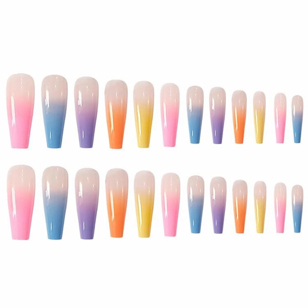 24 stk Gradient Farger Regnbue Barn Falske Negl Pre-lim