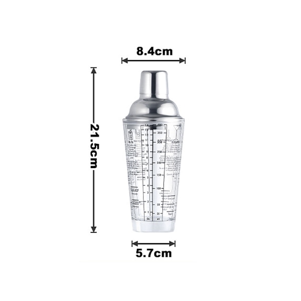 Glas cocktail shaker med cocktailopskrift, klar glas shaker
