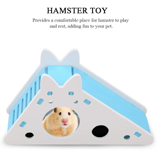 Træ Hamsterhus Hamsterbur Skjulested Habitat Rede med Trapper Lille Dyr Træning (Blå)