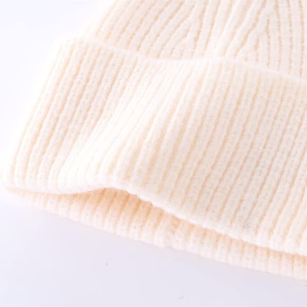 Herre Dame Vinter Ribstrikket Hue med Opsmøg Varm Tyk Skull Cap White