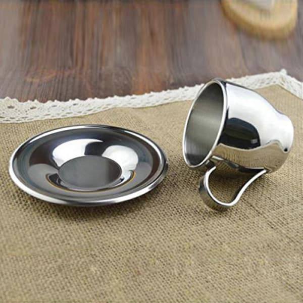 2x Kaffekopper i rustfritt stål sett / Kaffesett / Tekopper sett / Tesett, Kaffekopper med skål