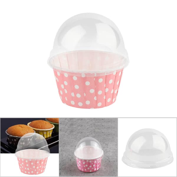 100 st Mini Cupcake Formar Papper Runda Kakformar Muffinsformar med Lock, Rosa