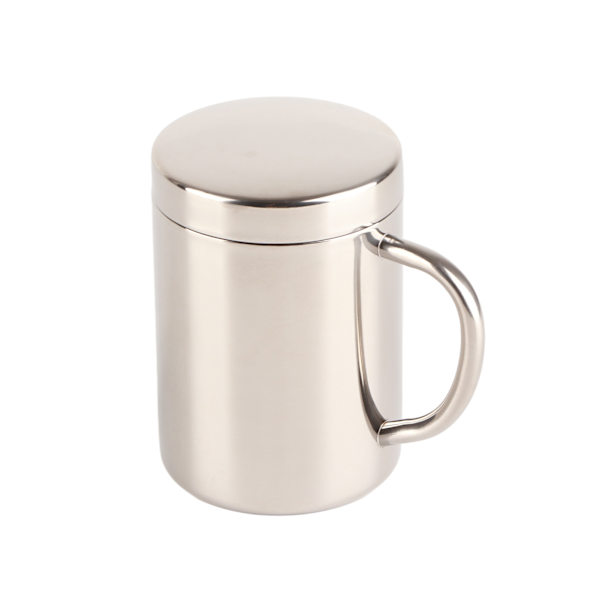 Rostfritt stål kaffemugg minimalistisk modern stor kapacitet kaffekopp med lock för hem, 400 ml