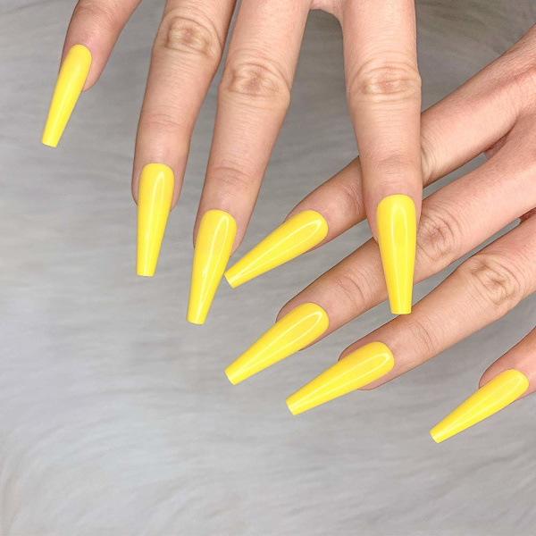 24 stk. Dyb Nude Ren Farve Ballerina Lang Kiste Glansende Falske Negle Tryk på Negle Falske Spidser Manicure til Kvinder og Piger