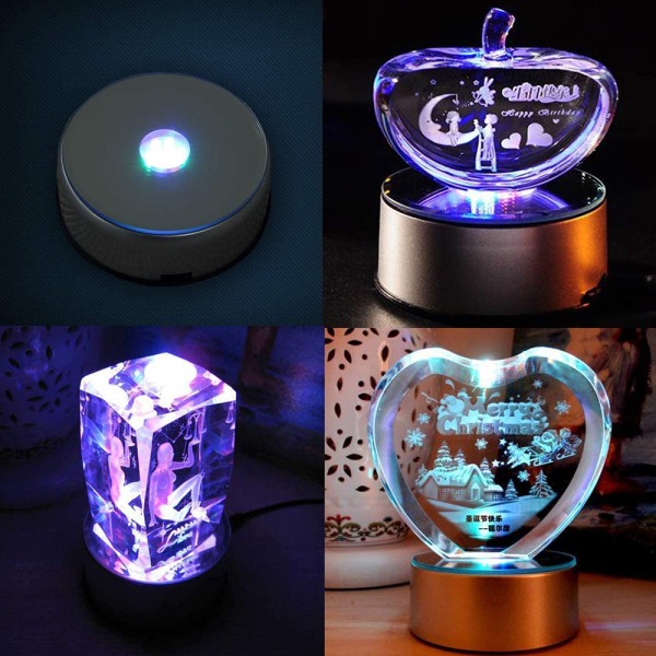 7 LED-displaystativ for krystaller glasskunstfigur 7 fargede je