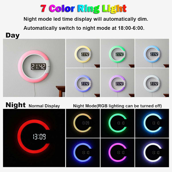 LED Veggklokke, Fjernkontroll Digital Veggklokke Kreativ LED M
