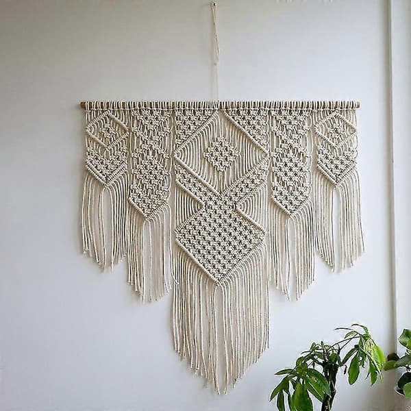 Makramé Bohemsk Veggteppe Veggdekorasjon Chic Geometrisk Kunst Håndverk Vevd Teppe For Romdekorasjon