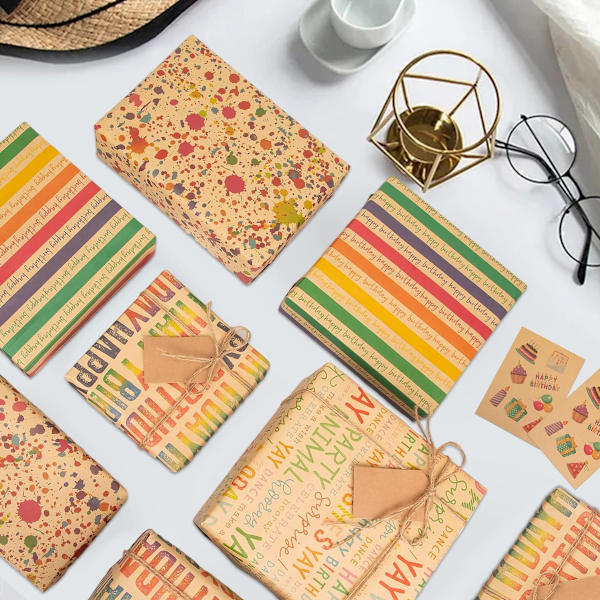 Gavepapir med kua-design til bursdag, retro gaveeske innpakningspapir