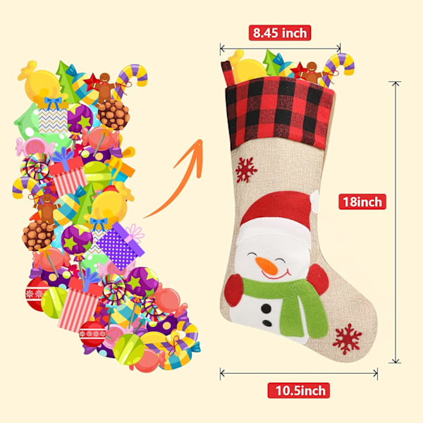 Julestrømper i bondehusstil, rustik jute og hvidt bomuldslinned, store strømper 45 cm, rummeligt indre til opbevaring af julegaver, perfekt