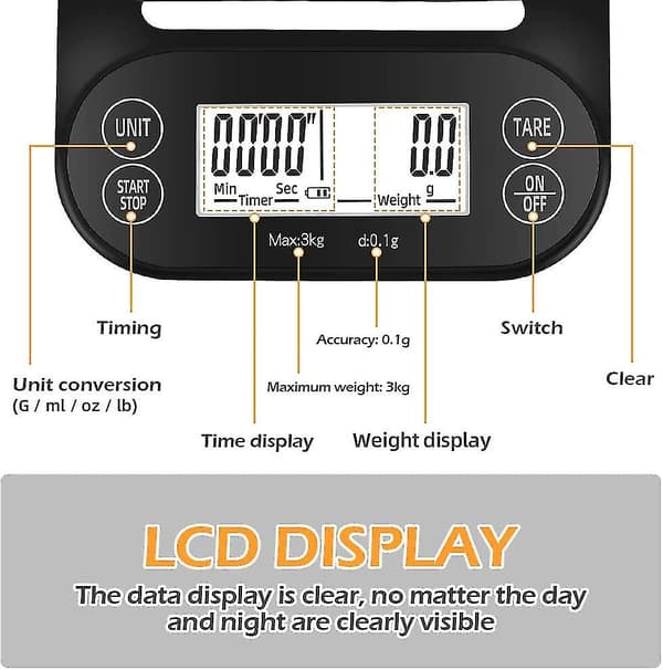 3kg/0.1g Elektronisk köksvåg med LED-display