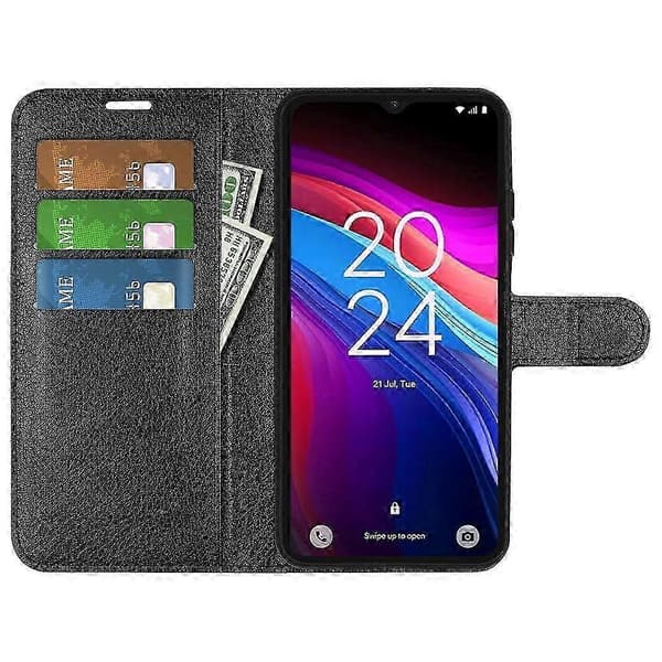 For TCL 503 deksel Litchi-tekstur støtsikkert lommebok-etui Black
