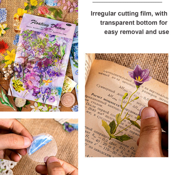 100 stk Naturlige Blomsterklistremerker for Scrapbooking Retro Kunst