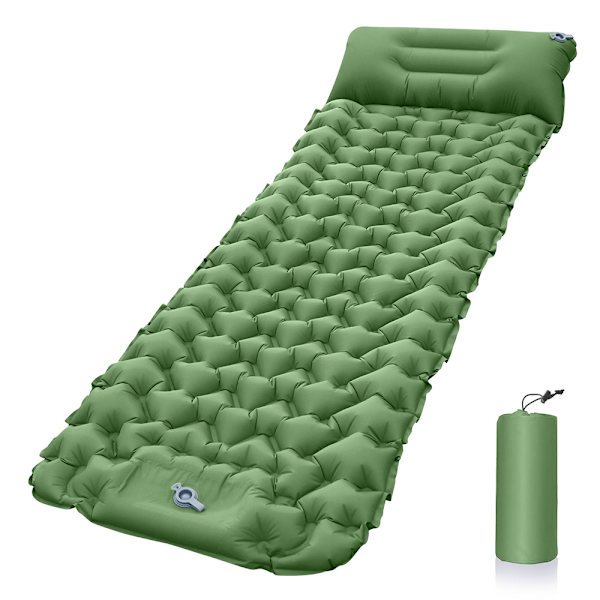 Självuppblåsande campingmatta 9cm hög Campingluftmadrass självuppblåsande med integrerad kudde Utomhus campingmatta sovmassa litet packstorlek med