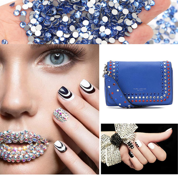 Kristallrhinestones, platt bakglasstenar för nail art, DIY-hantverk light blue