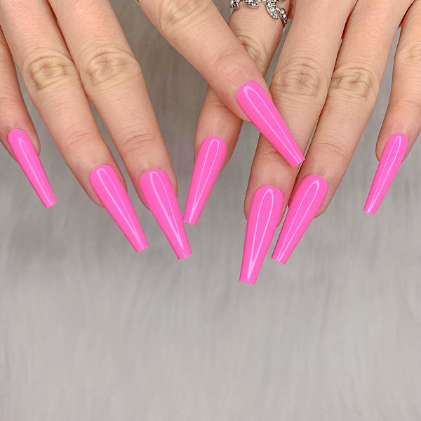 24 stk. Dyb Nude Ren Farve Ballerina Lang Kiste Glansende Falske Negle Tryk på Negle Falske Spidser Manicure til Kvinder og Piger
