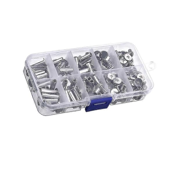 80 set Chicago-skruvar 5 storlekar 6 10 12 15 18 mm bindskruvar nitar, för läder, bokbindning silver
