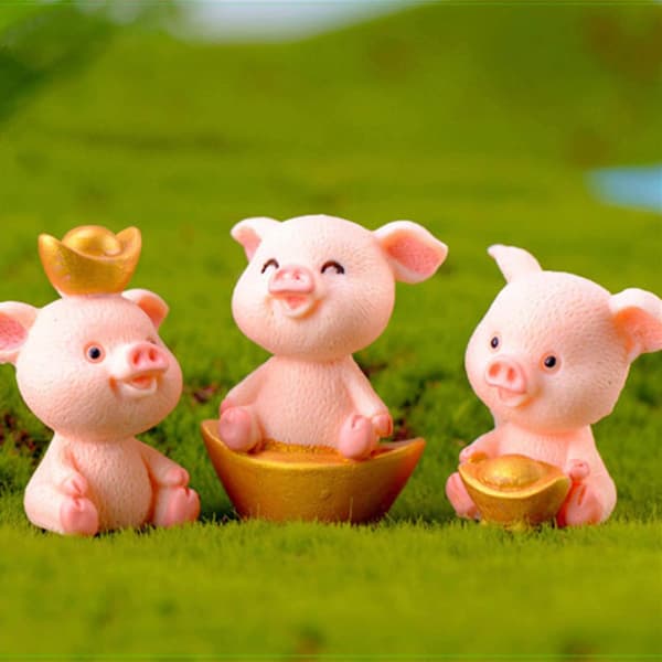 5 Stykker Lykkegrise Miniature Gris Figur til Mikrolandskab Gi