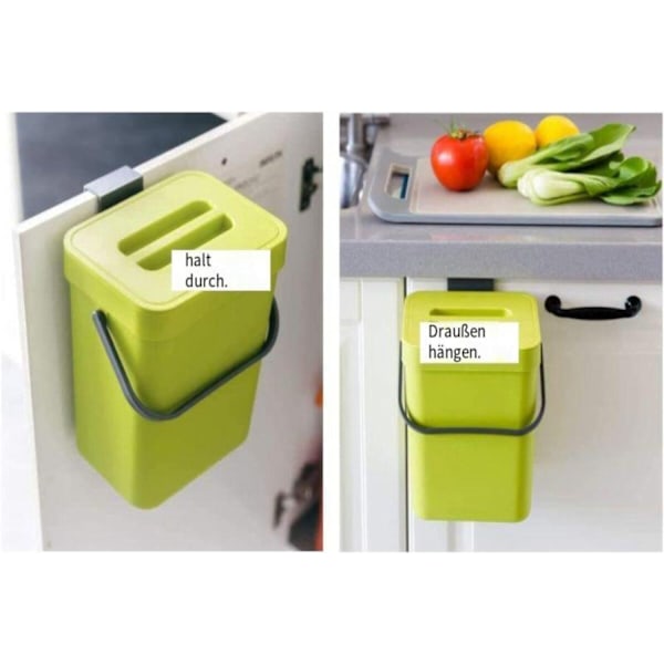 Försluten och luktfri skrivbords papperskorg, fräsch grön kompakt design under diskbänken soptunna för kök, badrum och kontor (5L)