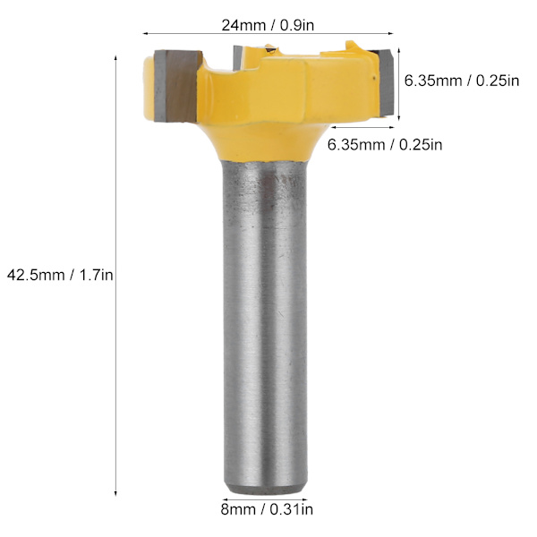 3-Bladig T-Spår 8mm Skaft Fräsverktyg Träbearbetning Fräskniv Tillbehör 8mm Skaft 8x1/4