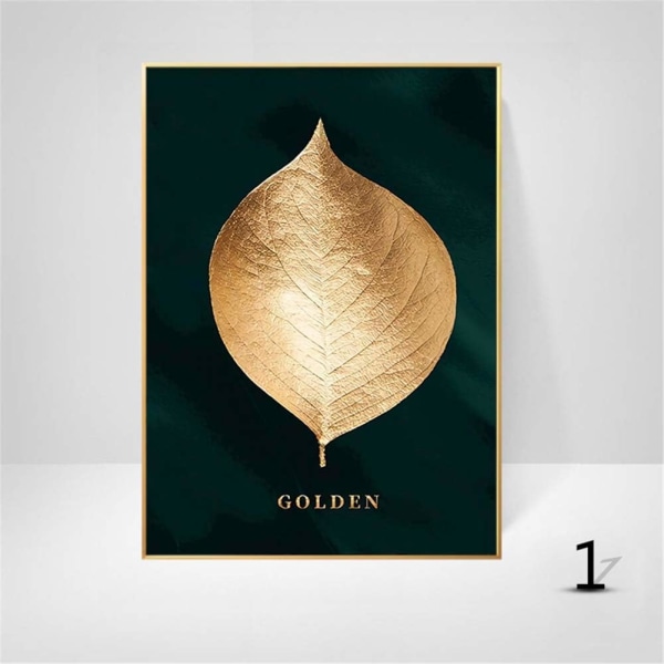 3 design-plakater med skogmotiver, gullblader, pal